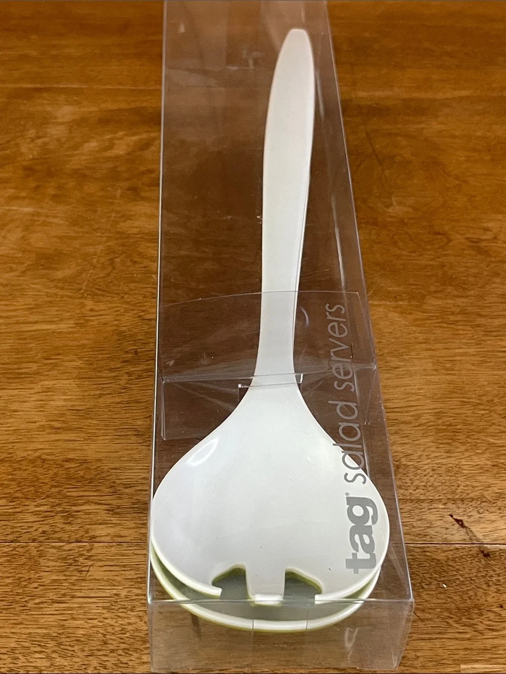 Vintage, Tag Salad Servers Set, Retro White & Avocado Green- New Old Stock
